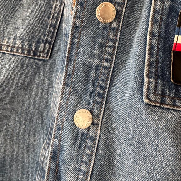 Karl Lagerfeld Paris Denim Boxy Shirt/Jacket with Logo Patch - Picture 4 of 10